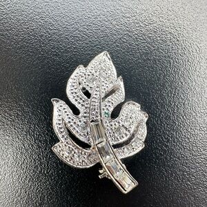 Vintage Silver Rhinestone Leaf Brooch
